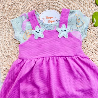 Conj. Blusa Fundo do Mar e Salopete Estrelinhas - Roxo